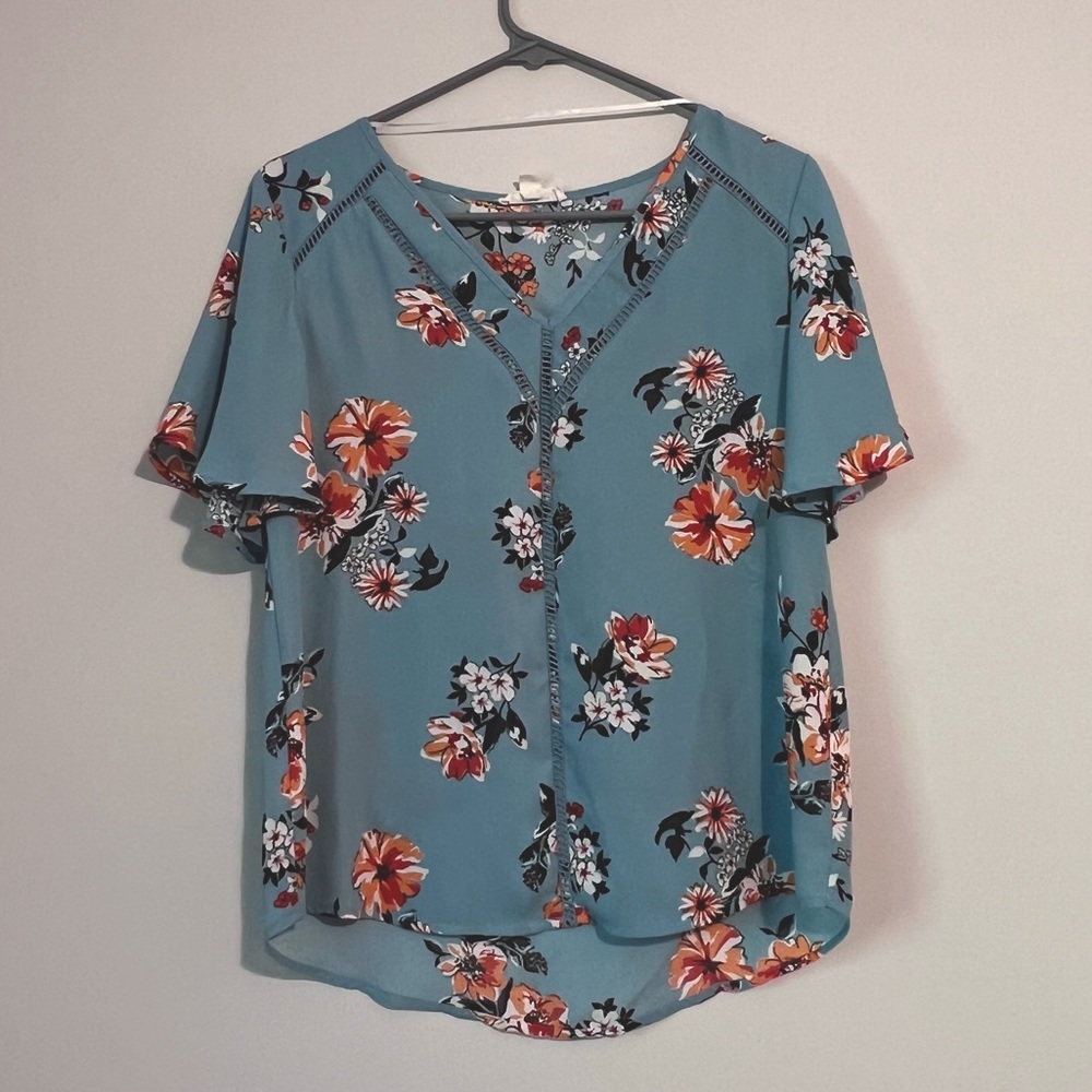 Sandy & Sid | Size Small | Teal Floral Blouse